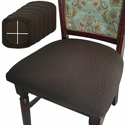 BUYUE Dining Room Chair Seat Covers Set of 6, TPU not Mixed, Friendly Jacquard Fabric Stretch Washable Slipcover for Kitchen Seat Cushions, Brown-6PCS - color: Brown, size: 6pcs