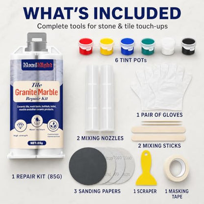 Quartz Countertop Repair Kit Color Match, Granite Marble Tile and Porcelain Repair Kit for Chips, Cracks, Scratches and Holes, Ceramic Tile Repair Kit for Sink, Bathtub, Shower and Stone Surfaces