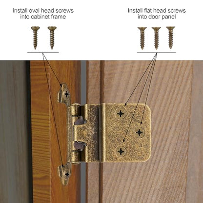 Antique Brass Cabinet Hinges, 3/8” Inset, 4 Pack - color: Antique Brass, size: 3/8 Inch Inset