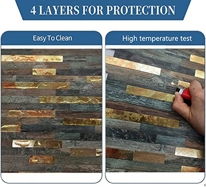 10-Sheet Peel and Stick Backsplash PVC Metal Tile，Self-Adhesive Wood Grain Wall Sticker Easy DIY Stick on Kitchen Bathroom Walls (10, Metal Pattern + Green Wood Grain) - color: Metal Pattern + Green Wood Grain