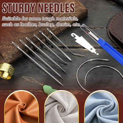 Upholstery Thread Repair Sewing Kit, 32 Yard Waxed Thread Leather Needles - color: Black