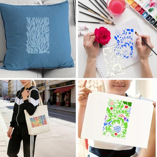 8 Pcs Mixed Media Stencils Painting Reusable 7×11 Inch Wood Grains Flower Texture Stencils for Crafts Plastic Geometric Layering Stencil Drawing Templates for DIY Wall Canvas Knit Card Wood - color: Style B