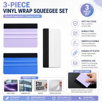 3 Pcs Durable Felt Edge Vinyl Squeegee Tool - Car Squeegee Decal Soft Vinyl Wrap Window Tint Application Tool - color: Squeegee