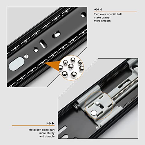 LONTAN 2 Pairs Black Soft Close Drawer Slides 18 Inch Heavy Duty Runners - color: Black, size: 18 Inch