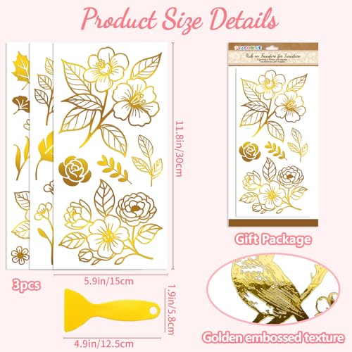Peacoblue Leaves Flowers Rub On Transfers for Furniture Craft 6"x12" - style: Golden Leaves and Flowers