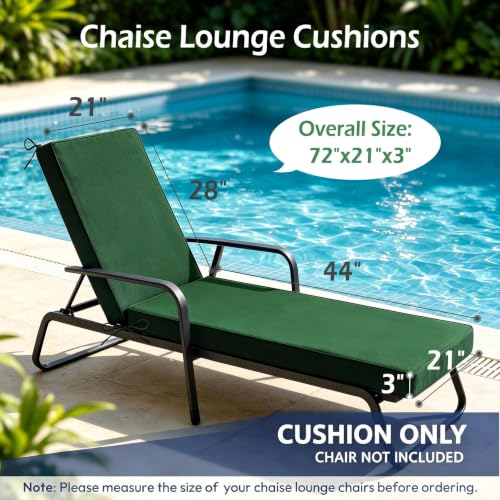 Chaise Lounge Cushions Outdoor, 72"x21"x3", Forest Green - color: Forest Green