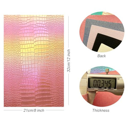 8 x 12 inches Holographic Iridescence Crocodile Faux Leather Sheets, 7pcs A4 Shiny Alligator Textured Synthetic Leather Fabric for Crafts Making Leather Earrings, Bows,Sewing ﻿