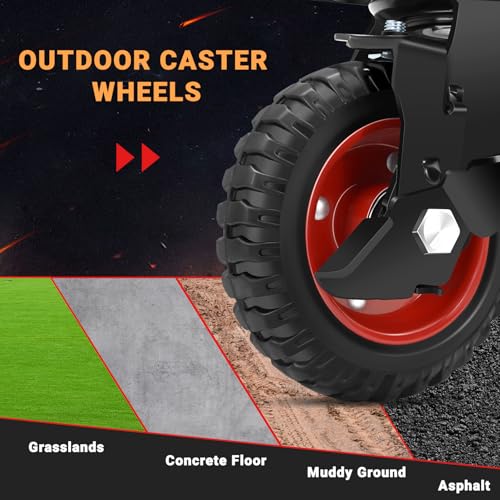 W B D WEIBIDA 6 Inch Heavy Duty Caster Wheels Set of 4, 1800 LBS Outdoor Industrial Wheels Swivel Large Rubber Casters with Brake for Workbench, Dolly, Cart, Trolley, Wagon (2 Brake & 2 Fixed) - size: 6 INCH
