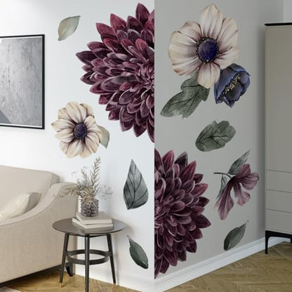 Large 3D Boho Floral Flower Wall Decals for Girls Bedroom Home Backdrop Decorations Living Room TV Background Decor