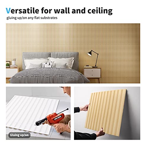 Art3d 3D Fluted Textured Slat Wall Panels, 19.7 x 19.7 in, 12-Pack, Oak - color: Square - Oak, size: 19.7 x 19.7in.