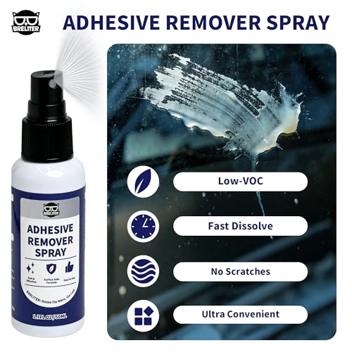 Breliter Adhesive Remover Spray - Water-Based Glue & Sticker Remover for Labels, Tape Residue, Grease, Gum, Decals, Wax, Safe for Glass, Metal, Ceramic Tile Surfaces, Neutral PH (2 Pack) - color: 2 Pack