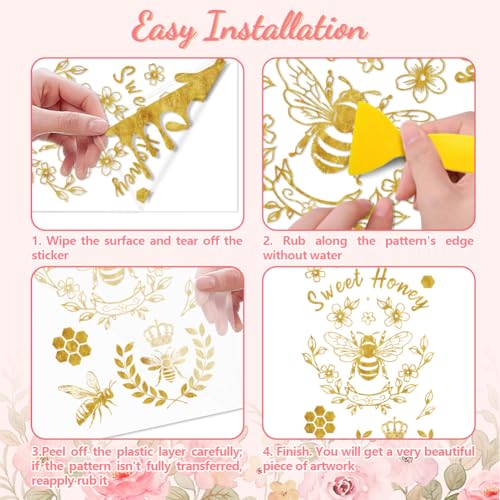 Peacoblue Golden Bee Series Rub On Transfers for Furniture Craft 6"x12" - style: Golden Bee Series