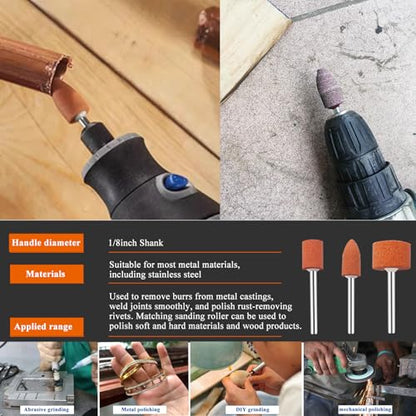 442 Pieces Sanding Drums Kit for Most Rotary Tools,Drum Sander Sleeves 376pcs (80 120 240 320 400 600Grit),24Pcs Drum Mandrels and 42 Sanding Bits,Sanding Bits Tool Accessories with Box - size: 442PCS