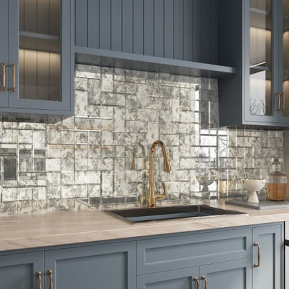 Lovdeco Peel & Stick Silver Antique Mirror Tile 3x6 Inch Beveled (40 Pcs) - color: Sliver Light Antique, size: 3x6 Inch