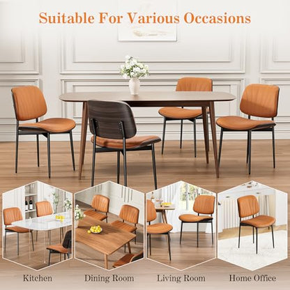 REONEY Dining Chairs Set of 4, Mid-Century Modern Kitchen Chairs, Orange - color: Orange Shell Strips