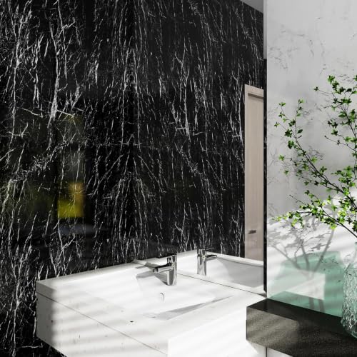 Black Glossy Marble Contact Paper 15.7"X472.4" Peel and Stick Wallpaper - color: Black, size: 15.7" x 236"