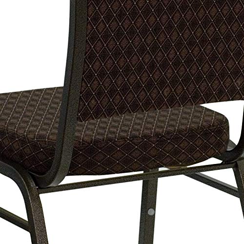 EMMA + OLIVER Brown Crown Back Stacking Banquet Chair - color: Brown Patterned Fabric/Gold Vein Frame