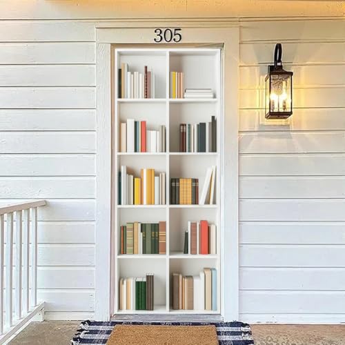 arricraft 2 Sheets Self-Adhesive Door Sticker, 80cmx200cm/31.5x78.7inch White Bookcase Bookshelf Door Murals Stickers PVC Removable Wallpaper Decoration for Bedrooms Living Room - style: White Bookcase Bookshelf