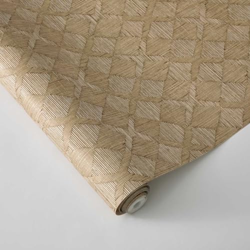 Tempaper x Jeremiah Brent Textured Hoffmann Faux Sisal Removable Peel and Stick Wallpaper, 20.5 in X 16.5 ft, Made in The USA - color: Tan