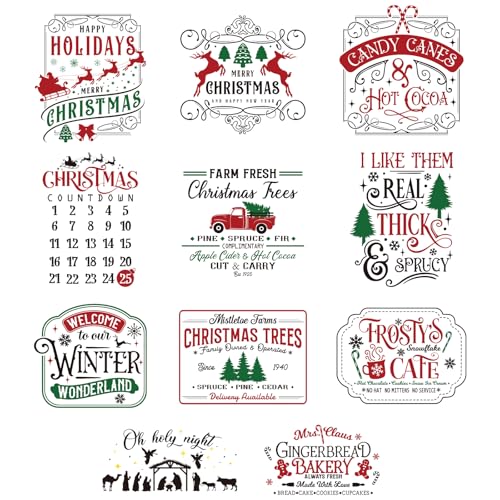 Whaline 11 Sheets Christmas Word Rub on Transfer for Crafts Red Green Black Warm Letter Rub on Transfer Stickers Furniture Decals for Winter Xmas Home Party DIY Crafts, 5.5 x 5.5 Inch - style: Colorful Christmas