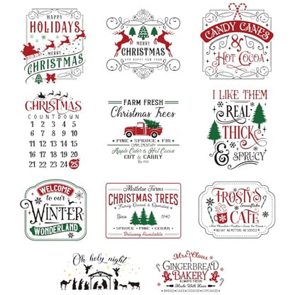 Whaline 11 Sheets Christmas Word Rub on Transfer for Crafts Red Green Black Warm Letter Rub on Transfer Stickers Furniture Decals for Winter Xmas Home Party DIY Crafts, 5.5 x 5.5 Inch - style: Colorful Christmas