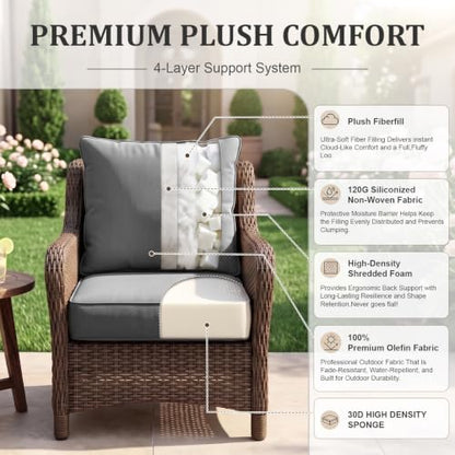 ZCUBED Luxury 6.2" Thick Outdoor Chair Cushions 2 Set - 22 x24 Inch 30D Sponge Filling Fade-Resistant Chair Cushion, Water Resistant & Removable Cover Patio Furniture Replacement Cushion - color: Grey, size: 22"x24" Extra Thick