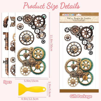 Peacoblue Steampunk Gears Rub On Transfers for Furniture Craft 6"x12" - style: Steampunk Gears