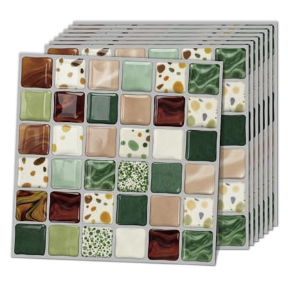 VICCI 20-Pack 6x6 Peel and Stick Backsplash 3D Mosaic Tiles - color: Earth Multi-color