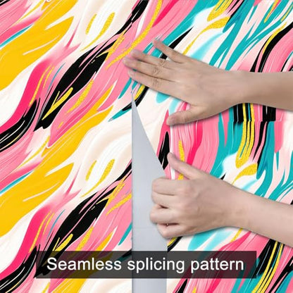HOMETITUTE Brushstroke Peel and Stick Wallpaper 118.1x17.7 Inch Vinyl - color: Vibrant Brushstroke Modern