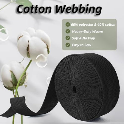 Cotton Webbing 1 Inch 5 Yards for Bag Strap Sewing Crafts, Black - color: Black