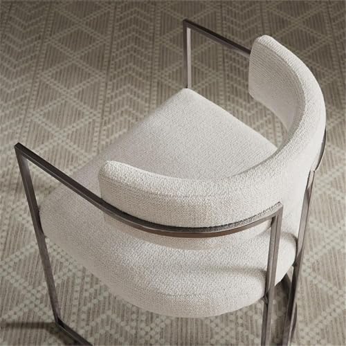 MAKLAINE Stainless Steel Chrome Dining Accent Chair, Silver Cream Upholstery, Curved Metal Frame, Padded Seat and Backrest, Adjustable Floor Glides, Modern Style, for Dining, Office, or Living Room - color: White