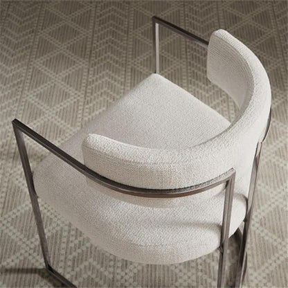 MAKLAINE Stainless Steel Chrome Dining Accent Chair, Silver Cream Upholstery, Curved Metal Frame, Padded Seat and Backrest, Adjustable Floor Glides, Modern Style, for Dining, Office, or Living Room - color: White
