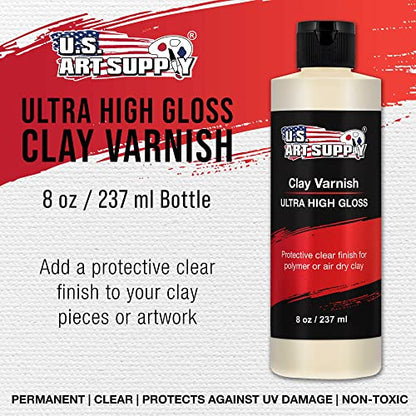 U.S. Art Supply 8oz High Gloss Clear Acrylic Topcoat & Air Dry Clay Varnish - size: 8-ounces