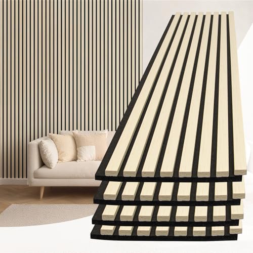 Art3d 94 x 12.6 in Acoustic Lightweight Slat Wall Panel, 4-Piece, White Elm - color: White Elm, size: 94 x 12.6 Inch