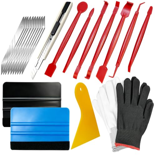 Umaki Automotive Vinyl Wraps Tools Tint Film Kit with 2 Pairs Vinyl Wrap Gloves, 4inch Felt Squeegee, Scraper, Edge Trimmer, Black Utility Vinyl Knife - color: H01