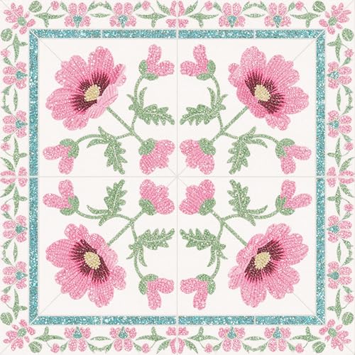 HOMETITUTE Pink Wildflower Green Leaf Peel Stick Floor 12x12 Vinyl - color: Pink#3