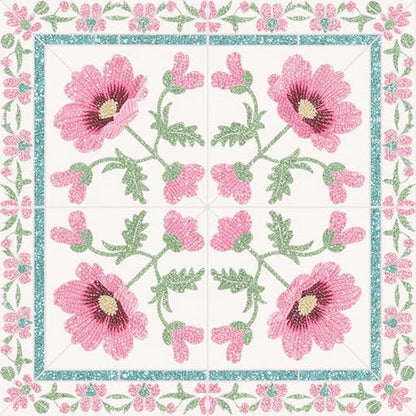 HOMETITUTE Pink Wildflower Green Leaf Peel Stick Floor 12x12 Vinyl - color: Pink#3