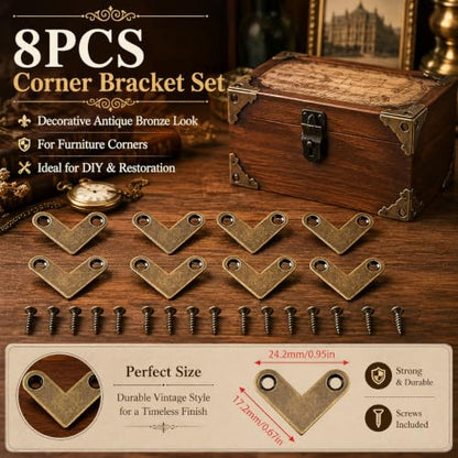 8 Pcs Bronze L-Shaped Flat Corner Bracket, 2.7 cm/1 inch