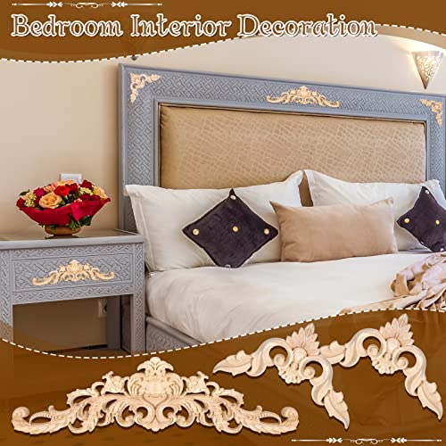 5 Pieces Decorative Wood Onlays and Appliques for Furniture - DIY Carved Trim Appliques for Bed, Door, Cabinet, Wardrobe - 15.7 x 4.3 inch, 4.72 x 4.72 inch