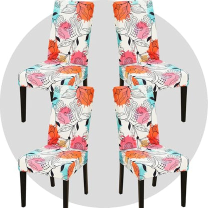 Stretch Chair Covers Slipcovers Set of 4 Printed Stretchable Dining Chair Slipcover Washable Removable for Kitchen,Hotel,Restaurant - color: Fanhua, size: 4