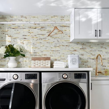 STICKGOO 20 Sheets Peel and Stick Backsplash Tile, Stick on Backsplash for Kitchen and Bathroom, Pandora Marble Look PVC Mixed Metal Gold Self Adhesive Wall Tiles - color: Pandora Marble + Metal Gold