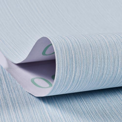 Haimin Grasscloth Wallpaper Textured 24in X 393in Fabric Contact Paper Light Blue Wall Paper Textured Linen Peel and Stick Self-Adhesive Thick Vinyl Embossed Film Wallpaper - color: Light Blue