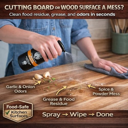 Rhino Wax Cutting Board Spray Cleaner - Food-Safe for All Wood Surfaces