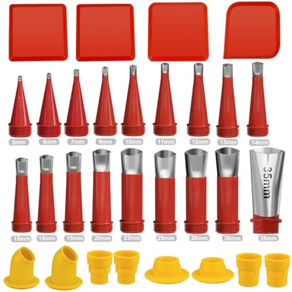 30Pcs Caulking Finisher Kit, Caulking Nozzle Tips Stainless Steel 18 Caulking Nozzle Applicators with 8 Connector Caulking Guns and 4 Grout Scraper for Bathroom Kitchen Doors Windows - size: 30Pcs