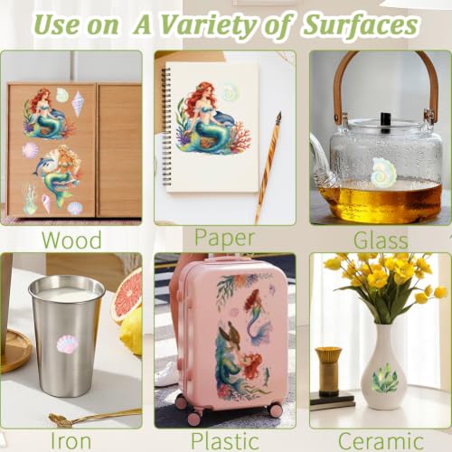 3 Sheets Mermaid Rub on Transfers Stickers for Furniture 6"x12" - color: Mermaid