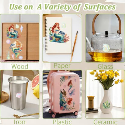 3 Sheets Mermaid Rub on Transfers Stickers for Furniture 6"x12" - color: Mermaid