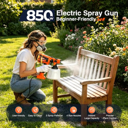 Paint Sprayer, 1400ml&850W Spray Paint Gun with 4 Nozzles & 3 Patterns - color: Orange