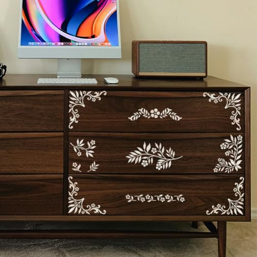 Peacoblue White Leaves and Flowers Rub On Transfers for Furniture 6"x12" - style: White Leaves and Small Flowers