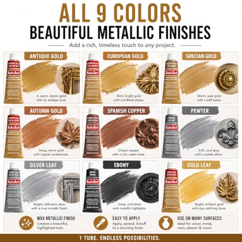 Rub n Buff Wax Metallic Antique Gold, Rub and Buff Finish, 0.5-Fluid Ounce, Pixiss Blending and Application Tools for Applying Metallic Wax Paint - color: Antique Gold
