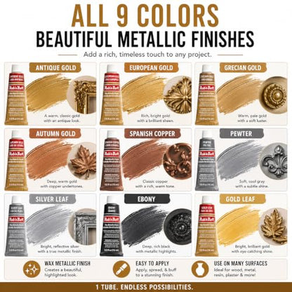 Rub n Buff Wax Metallic Antique Gold, Rub and Buff Finish, 0.5-Fluid Ounce, Pixiss Blending and Application Tools for Applying Metallic Wax Paint - color: Antique Gold